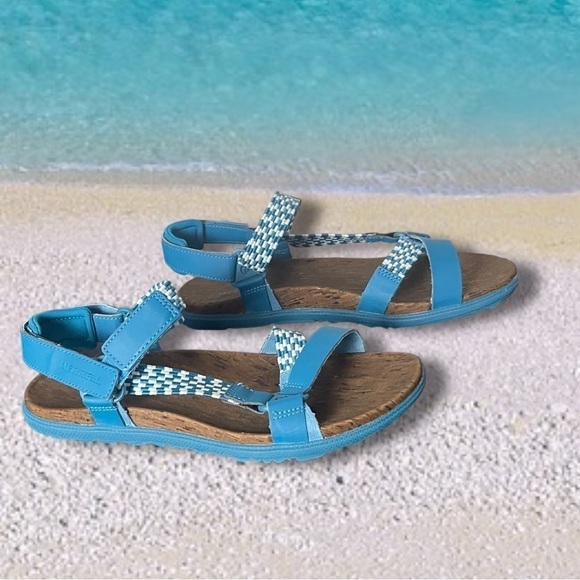 MERRELL Teal Blue Strappy Ocean Depths Sunvue Woven Sandal Womens Sz 10 - Picture 4 of 11